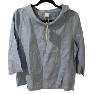 Lintico Linen Women's 3/4 Sleeve Lightweight Lagenlook Light Blue Popover Top, M